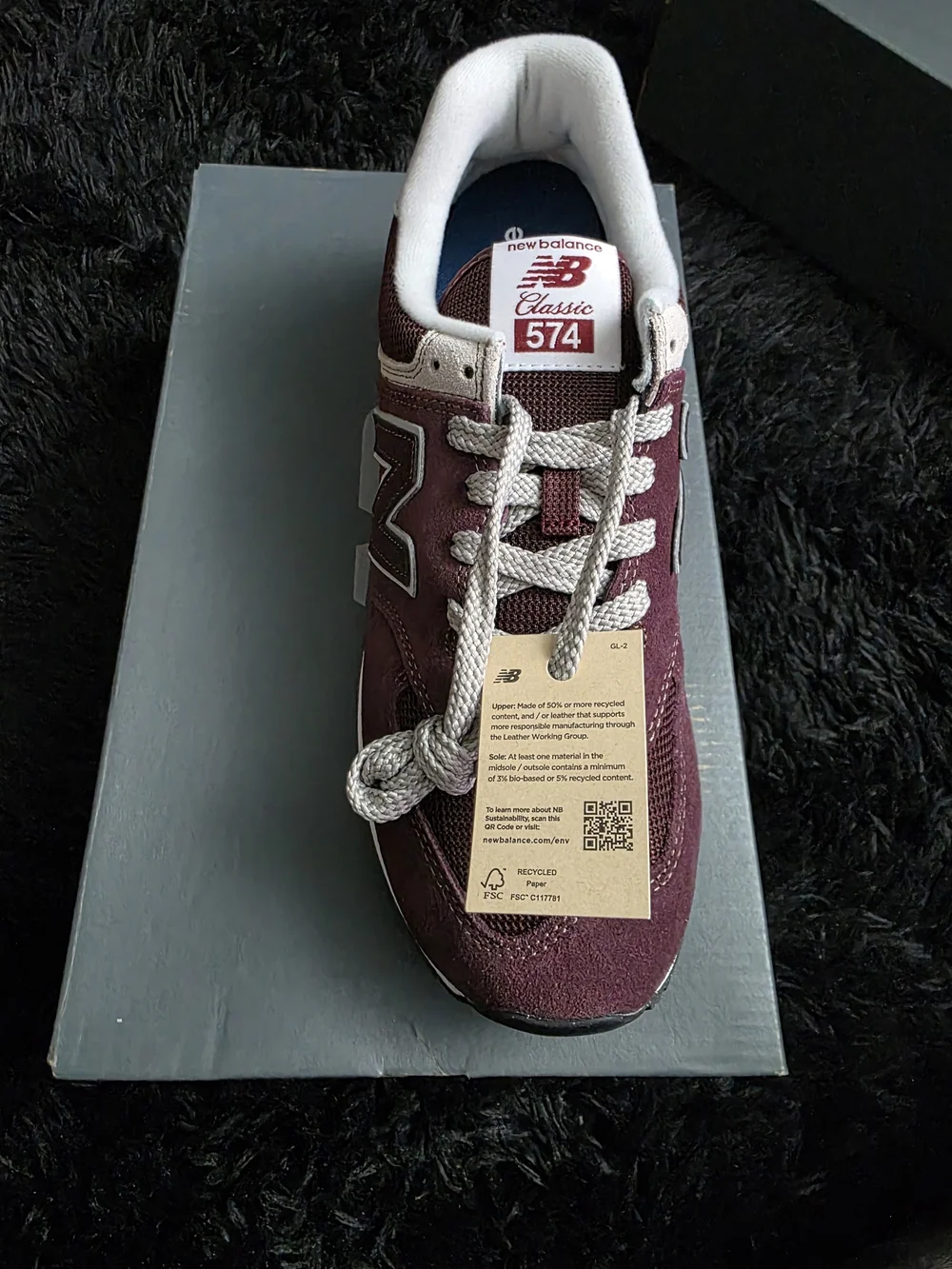 New Balance Burgundy & White Suede Sneaker (Rear View)
